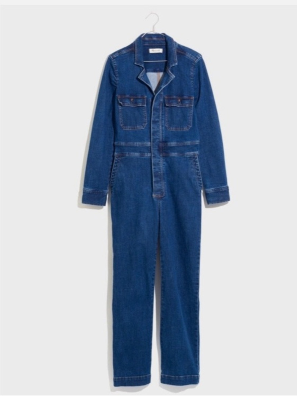 Madewell Stanwick Dark wash Denim coveralls jumpsuit long sleeve ankle length 16